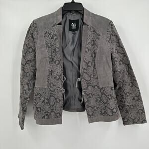 Chi By Carlos Falchi Women Suede Leather Jacket Size M Python Snakeskin Print